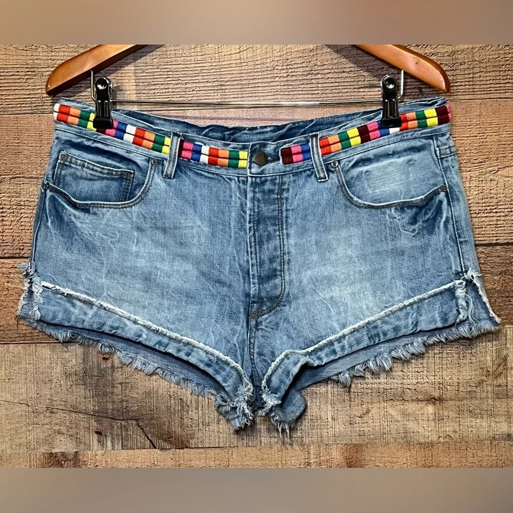 Free People Eliot Baja Embroidered Denim Cheeky Short Cut-Offs size 30